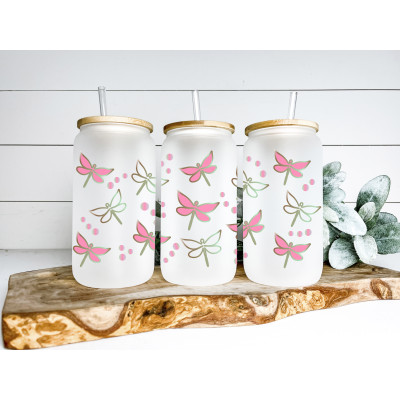 Sklenice matné sklo Vážka růžová