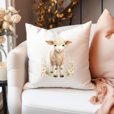 Dekorativní polštářek s beránkem, mikrovlákno, pratelný.