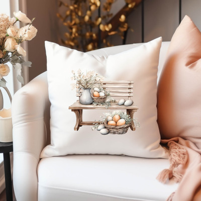 Dekorativní polštář s rustikálním velikonočním motivem  - mikrovlákno, pratelný.