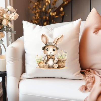 Dekorativní polštář se zajíčkem - mikrovlákno, pratelný.