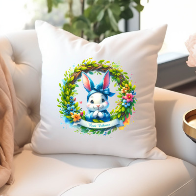 Dekorativní polštář se zajíčkem - mikrovlákno, pratelný.