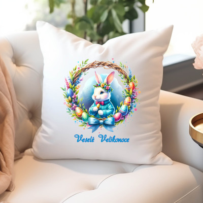 Dekorativní polštář se zajíčkem - mikrovlákno, pratelný.