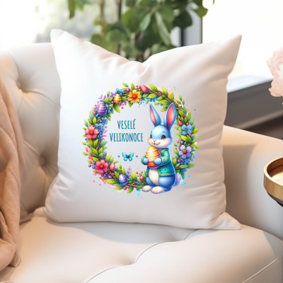 Dekorativní polštář se zajíčkem - mikrovlákno, pratelný.