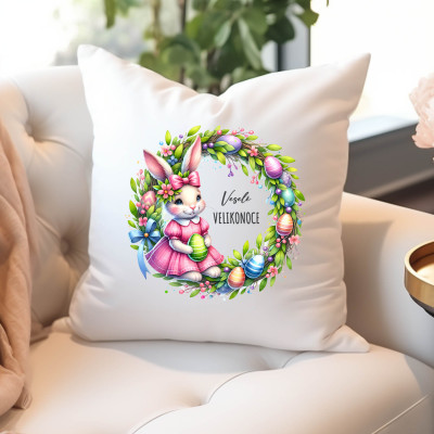 Dekorativní polštář se zajíčkem - mikrovlákno, pratelný.