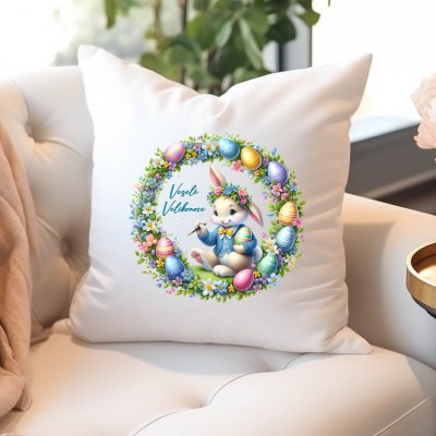 Dekorativní polštář se zajíčkem - mikrovlákno, pratelný.