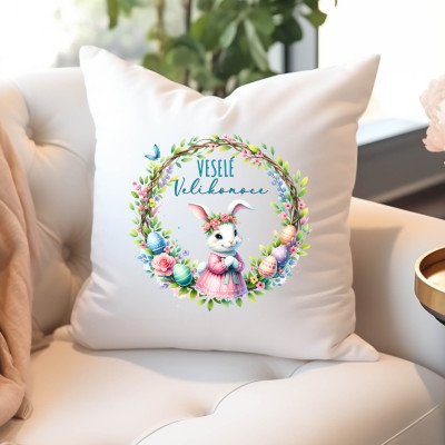 Dekorativní polštář se zajíčkem - mikrovlákno, pratelný.