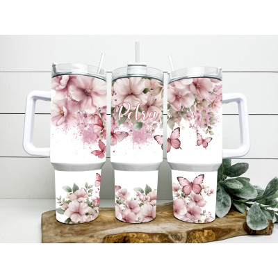 Cestovní termohrnek Růžový motýl