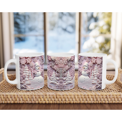 Hrnek 3D motiv Sněhulák růžový