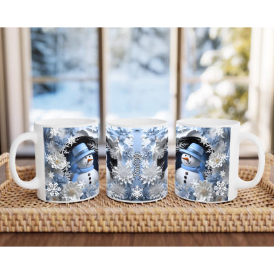 Hrnek 3D motiv Sněhulák modrý