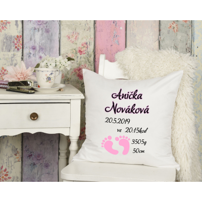 Polštářek - narození miminka 40x40cm