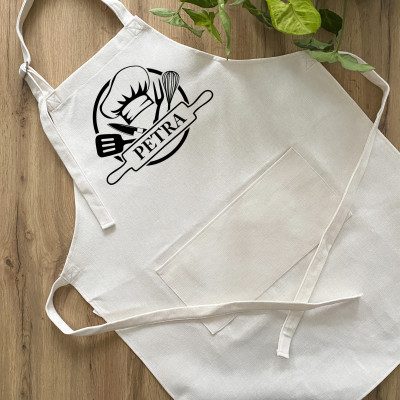 Zástěra s kapsou a jménem